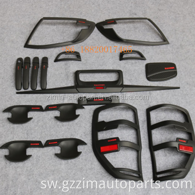 ABS Plastic Full Black exterior Trims Cover Kits for Ranger 2012 2015 T6 T7 Accessories